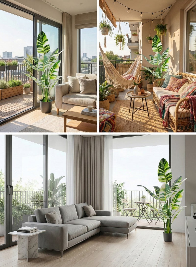 شاربدو شجرة صناعية كبيرة مقاس 220 سم، نبات صناعي من نخيل المسافر باللون الأبيض مع 12 ورقة، نبات صناعي محفوظ بوعاء لديكور المنزل، وأشجار صناعية طويلة لأرضية المكتب الحديثة الداخلية، شجرة واقعية مع وعاء - Image 2