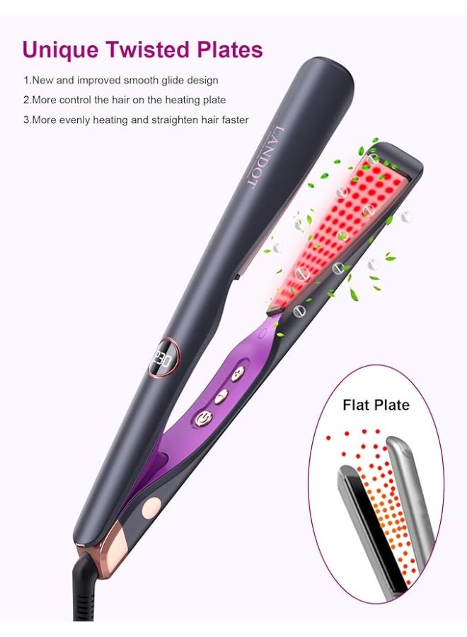 LANDOT 2-in-1 Hair Straighteners and Curler - Twist Floating Plates for Create Salon Waves, Curls, Straight Styles | Flat Curling Iron, Anti-Frizz Ionic, Smooth Glide Floating Plates, 30s Fast Heat-Up, 12 Temps 250-450°F, All Hair Types - Image 5