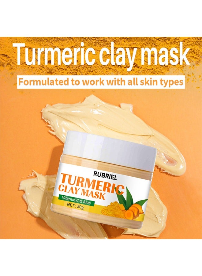 RUBRIEL Turmeric Clay Mask, Vitaminc C &Aloe Hydrating Cleansing Blackheads, Skin lightening Care Brighten, Turmeric Clay Mask For Controlling Acne, Oil And Refining Pores, Reduce Blackheads Ance, Dark Spots - Image 2