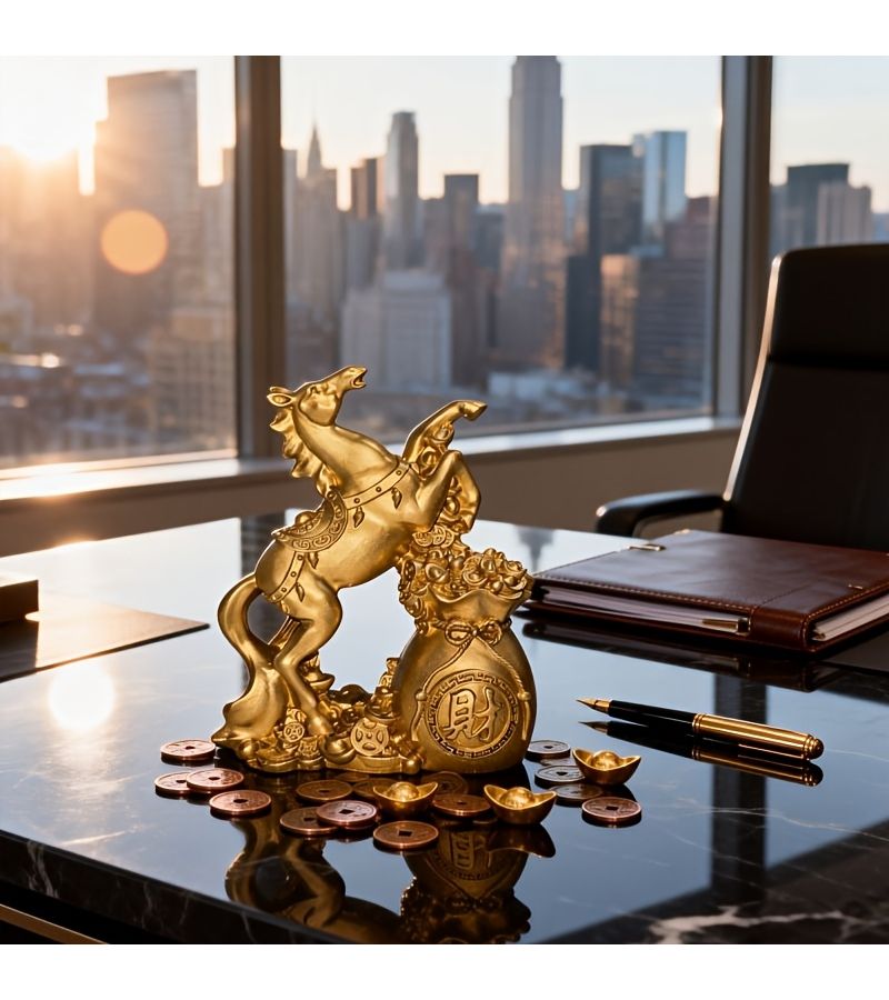 Gilded Wealth Galloping Horse Feng Shui Statue Resin Fortune Sculpture for Good Luck Office Desk Altar Decor Chinese Charm - Image 5