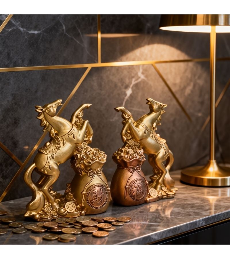 Gilded Wealth Galloping Horse Feng Shui Statue Resin Fortune Sculpture for Good Luck Office Desk Altar Decor Chinese Charm - Image 2
