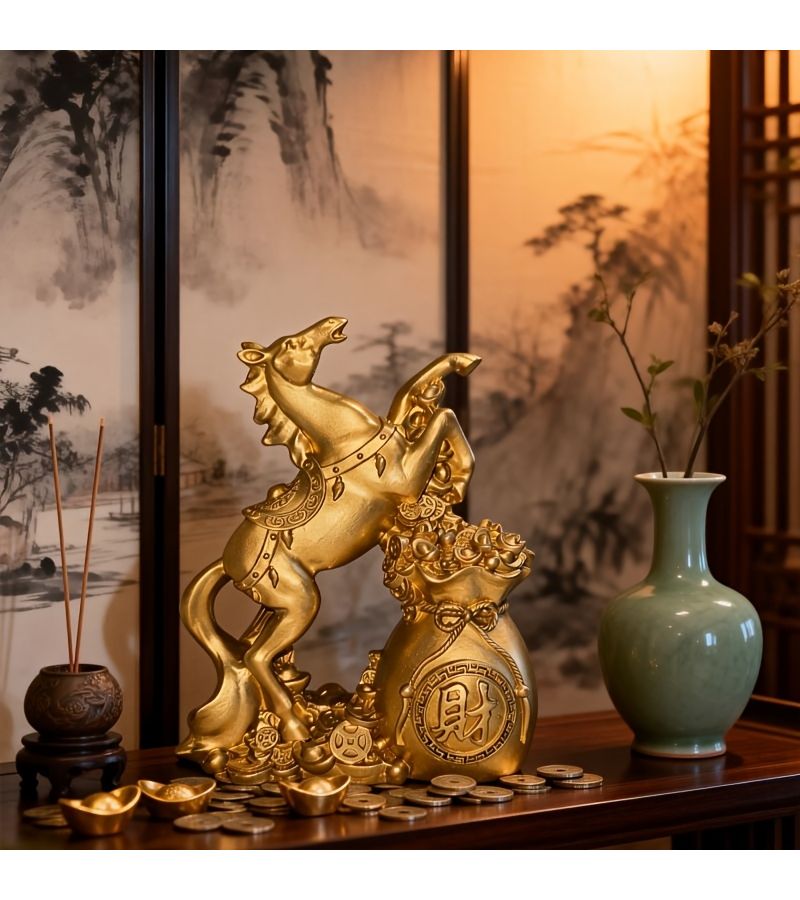 Gilded Wealth Galloping Horse Feng Shui Statue Resin Fortune Sculpture for Good Luck Office Desk Altar Decor Chinese Charm - Image 4