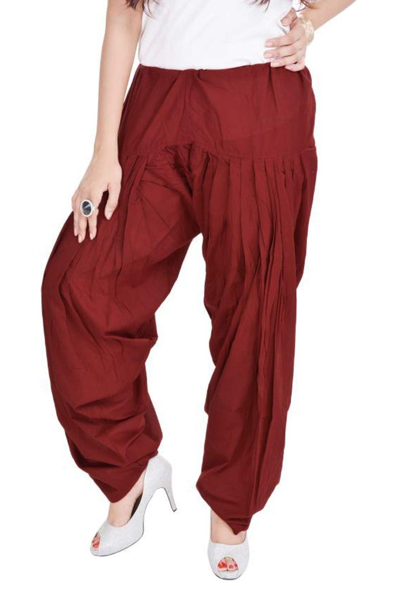ANARO Maroon Cotton Patiala Salwar(Pant) For Women (Size 48W X 39L) Fit Type : Mid Rise Loose Fit - Image 1