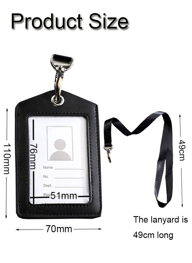 GBQ Double-sided Transparent Leather Work Card Sleeve Staff Work Card Leather Card Cover With Lanyard Work Card Brand Badge Sleeve ID Card Black  - Image 2