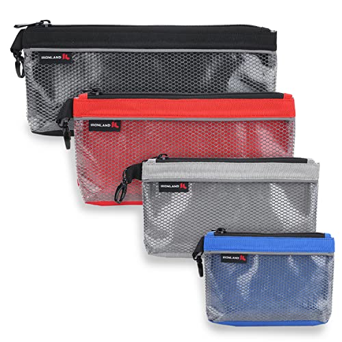 IRONLAND Zipper Pouches, Small Tools Bag, Waterproof Mesh Pouches, Tool Zipper Pouch, Travel Pouch, Clear Cosmetic Bag Case 4 Pack - Image 1