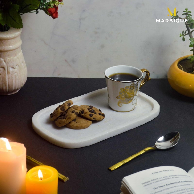 MARBIQUE Rectangle Shape White Marble Tray for Bathroom, Kitchen Serving, Dining Table Decoration and Gift (Vanity Platter, Rectangular) 25 × 15 cm - Image 3