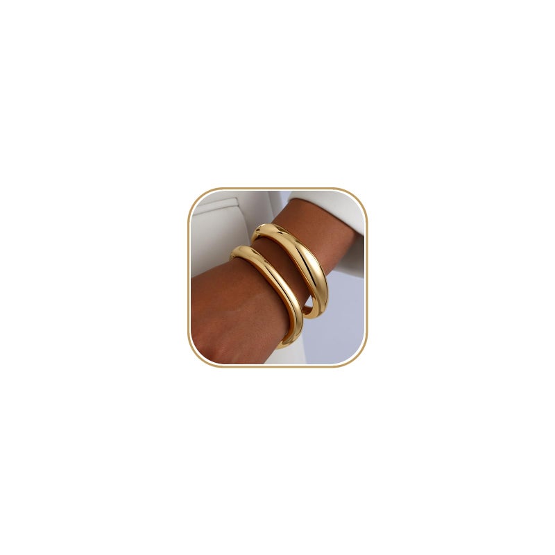 AYWFCBF 2Pcs Gold Bangle Bracelets for Women - 14K Gold Plated Chunky Bangle Stack Hinged Open Wide Cuff Bracelets - Arm Cuff Jewelry for Women - Image 1