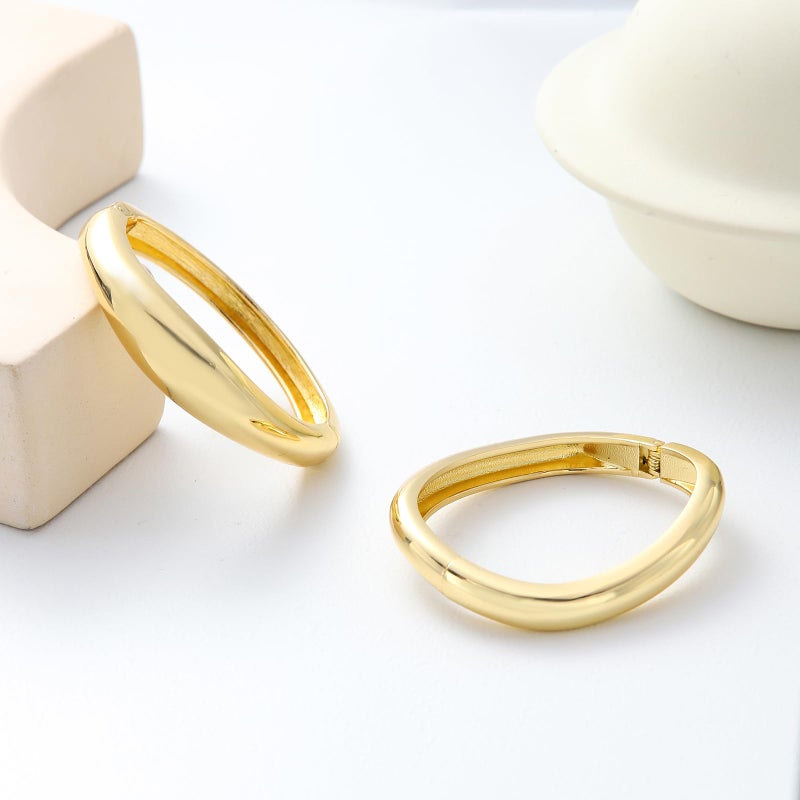 AYWFCBF 2Pcs Gold Bangle Bracelets for Women - 14K Gold Plated Chunky Bangle Stack Hinged Open Wide Cuff Bracelets - Arm Cuff Jewelry for Women - Image 5