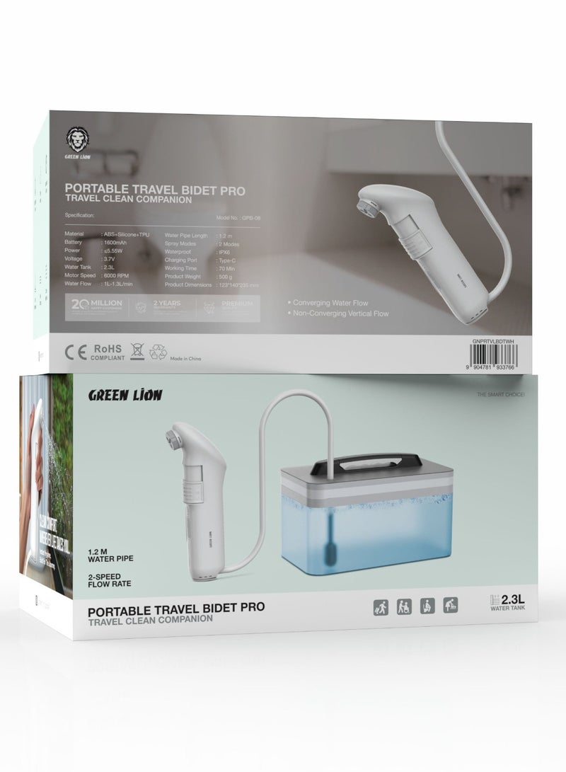 GREEN LION Portable Travel Bidet Pro with Tank with 1.2m Water Pipe Length and 2.3L Water Tank / 2 Spray Modes / Non-Converging Vertical Flow / Instant Hygiene, Built for Journey - White - Image 4