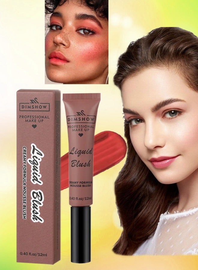 DIMSHOW Liquid Blush Creamy Formula Mousse Blush Creamy Liquid Matte Finish Blusher Face Beauty Makeup Liquid Tinted Mousse Blush Eyeshadow and Lipstick Long Wearing Moisturizing Blush 03 - Image 1