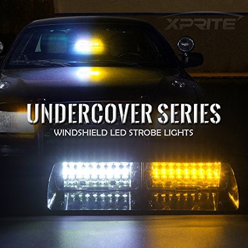 Xprite Amber White LED Emergency Dash Strobe Light Interior Windshield Safety Warning Traffic Lights wSuction Cups 12V Windshield Visor Light Bar for Construction Trucks Plows Postal Security Cars - Image 3