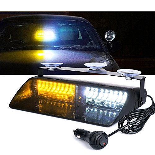 Xprite Amber White LED Emergency Dash Strobe Light Interior Windshield Safety Warning Traffic Lights wSuction Cups 12V Windshield Visor Light Bar for Construction Trucks Plows Postal Security Cars - Image 1