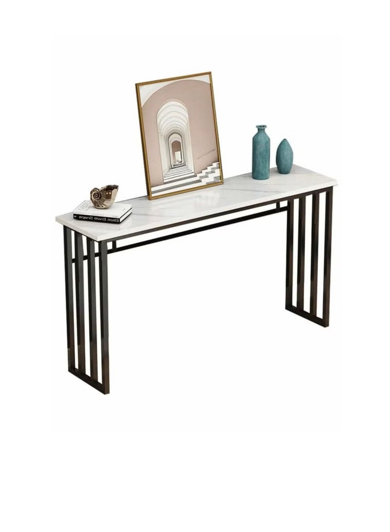 EXPERT Entryway Console Table, Marble Design MDF Narrow Sofa Table for Hallway Living Room 100x30x80cm, White - Image 1