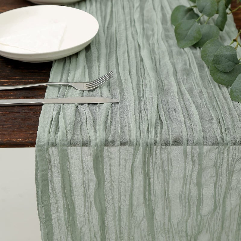 DOLOPL St. Patricks Day Table Runner for Baby Shower Decorations, Sage Green Cheese Cloth Table Runner for Bridal Shower Decorations 13.3ft Guaze Sheer Spring Cheesecloth Table Runner for Wedding - Image 1