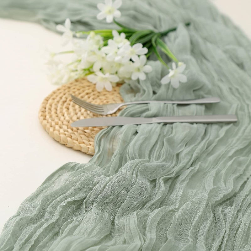 DOLOPL St. Patricks Day Table Runner for Baby Shower Decorations, Sage Green Cheese Cloth Table Runner for Bridal Shower Decorations 13.3ft Guaze Sheer Spring Cheesecloth Table Runner for Wedding - Image 3