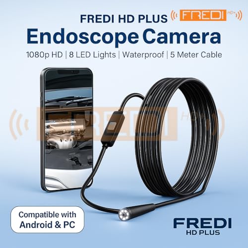 FREDI HD PLUS Non WiFi Endoscope Camera with Light | 1080P HD Borescope with 8 Lights | Waterproof 16.4FT Semi-Rigid Cord for Pipe Inspection | Industrial Endoscope for Phones - Image 2