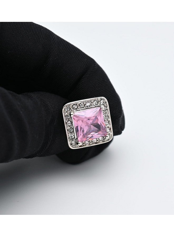 أزرار أكمام مربعة من الكريستال الوردي الفضي للرجال في علبة هدية مجموعة أزرار أكمام كلاسيكية للرجال من الأحجار الكريمة ذات الأوجه لحفلات الزفاف والمناسبات التجارية وفستان السهرة - Image 3