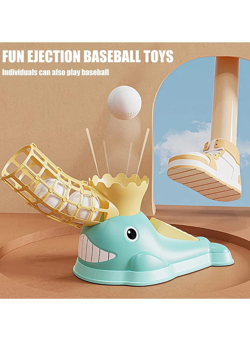 يونيكبيبي لعبة آلة رمي البيسبول للأطفال، مجموعة تدريب رياضية خارجية، قاذف بالقدم بشكل حوت مع مضرب و6 كرات، لعبة رمي والتقاط للحديقة، هدية ممتعة للأولاد والبنات - Image 2