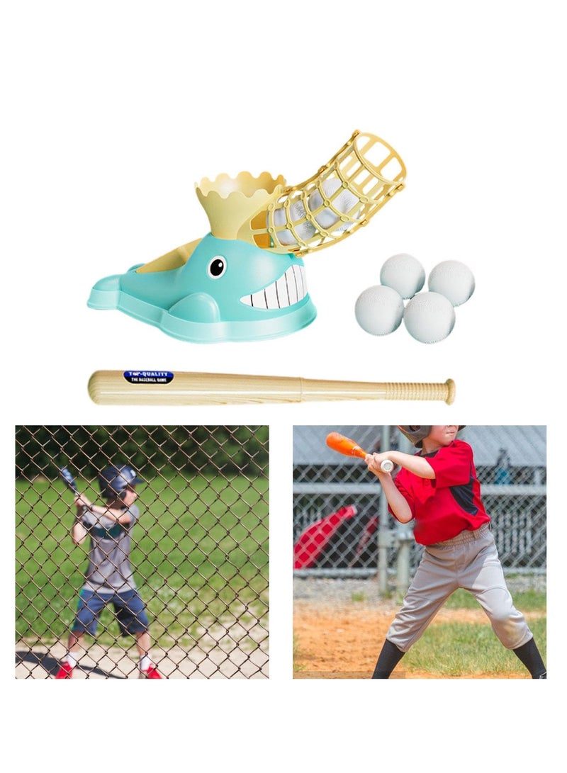 يونيكبيبي لعبة آلة رمي البيسبول للأطفال، مجموعة تدريب رياضية خارجية، قاذف بالقدم بشكل حوت مع مضرب و6 كرات، لعبة رمي والتقاط للحديقة، هدية ممتعة للأولاد والبنات - Image 5