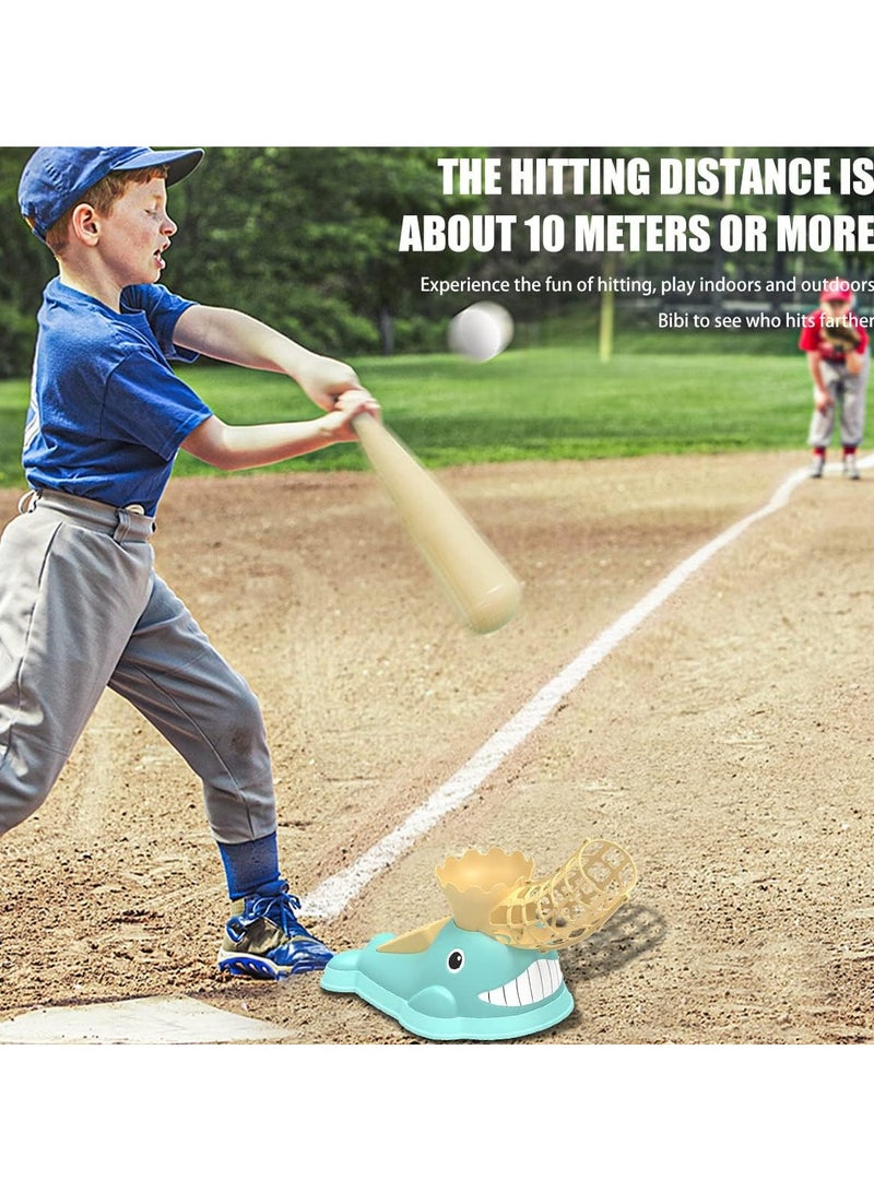 يونيكبيبي لعبة آلة رمي البيسبول للأطفال، مجموعة تدريب رياضية خارجية، قاذف بالقدم بشكل حوت مع مضرب و6 كرات، لعبة رمي والتقاط للحديقة، هدية ممتعة للأولاد والبنات - Image 3