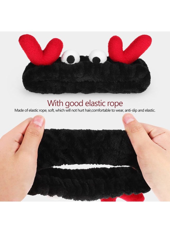 Beaupretty 2 Pieces Women Spa Headband - Makeup Headband Cute Face Washing Headband Cartoon Crab Headband Coral Fleece Headwrap(Black,Red)  - Image 3