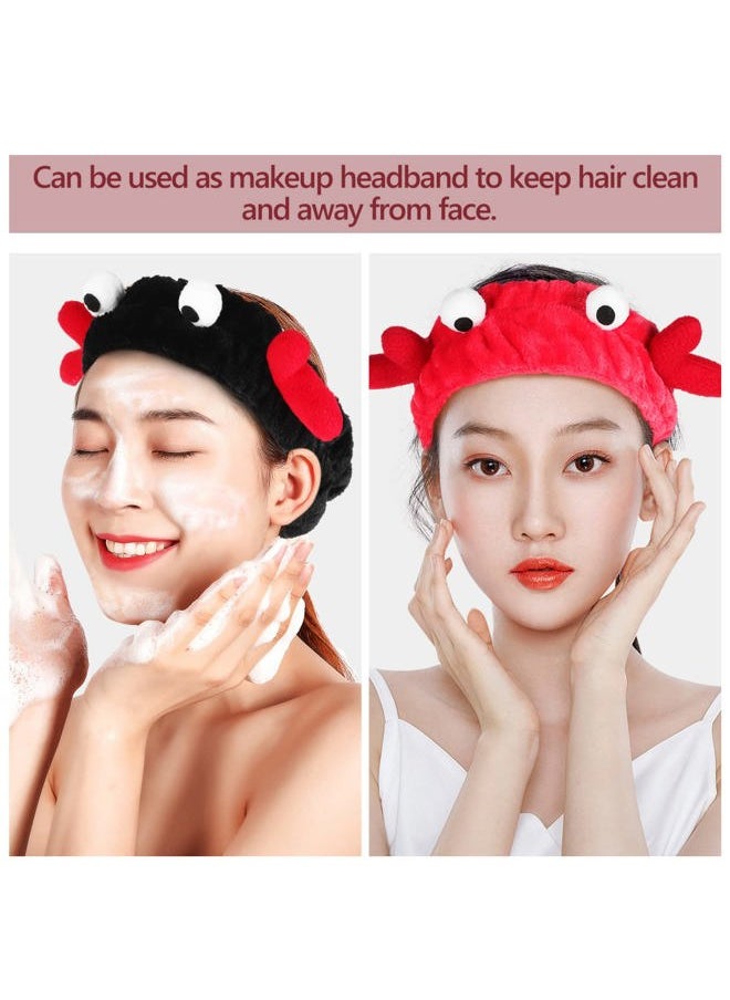 Beaupretty 2 Pieces Women Spa Headband - Makeup Headband Cute Face Washing Headband Cartoon Crab Headband Coral Fleece Headwrap(Black,Red)  - Image 2