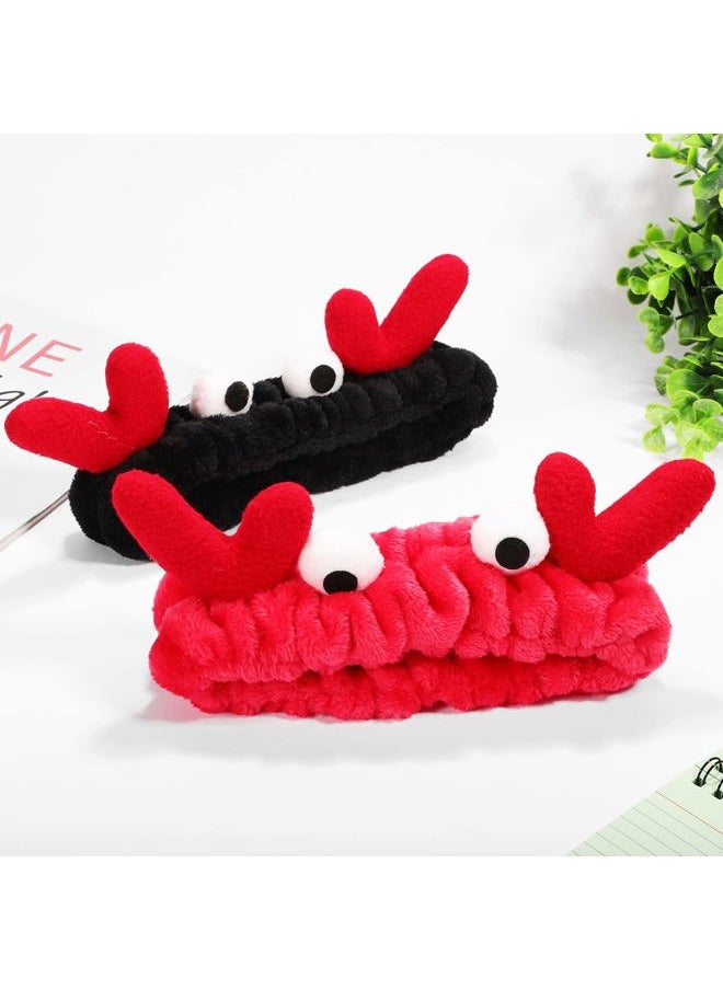 Beaupretty 2 Pieces Women Spa Headband - Makeup Headband Cute Face Washing Headband Cartoon Crab Headband Coral Fleece Headwrap(Black,Red)  - Image 5
