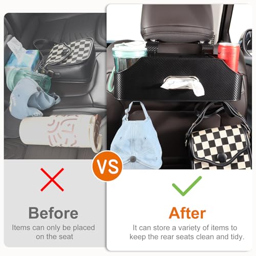 Sancaral Car Rear Backseat Extra Multifunctional Drink Cup Holder Organizers with Tissue Storage Box Organizer & Hooks for Car Seat Back. imitation carbon fiber texture - Image 3