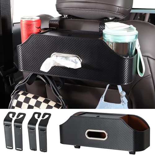 Sancaral Car Rear Backseat Extra Multifunctional Drink Cup Holder Organizers with Tissue Storage Box Organizer & Hooks for Car Seat Back. imitation carbon fiber texture - Image 1