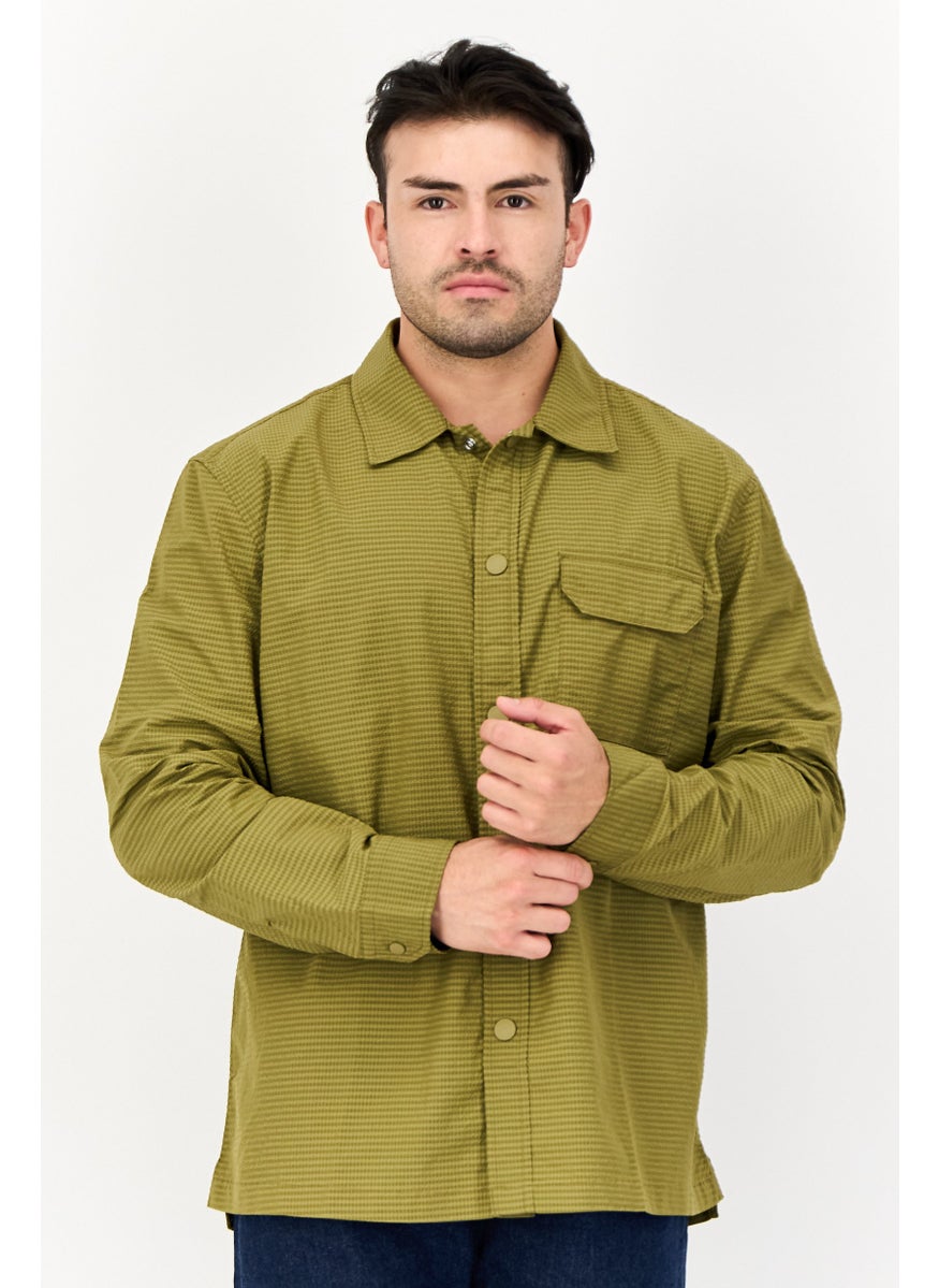 ESPRIT Men Regular Fit Textured Long Sleeve Casual Shirt, Khaki  - Image 1