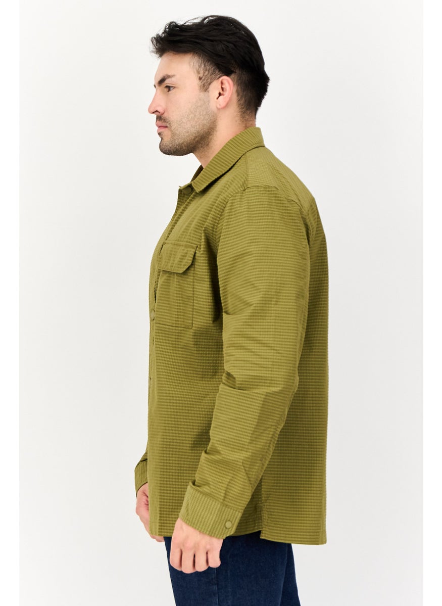 ESPRIT Men Regular Fit Textured Long Sleeve Casual Shirt, Khaki  - Image 4