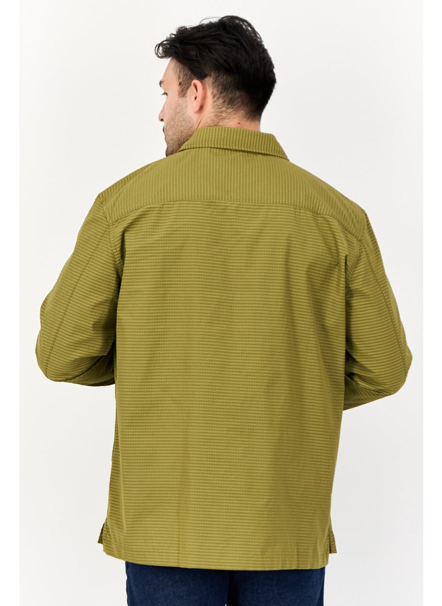 ESPRIT Men Regular Fit Textured Long Sleeve Casual Shirt, Khaki  - Image 2