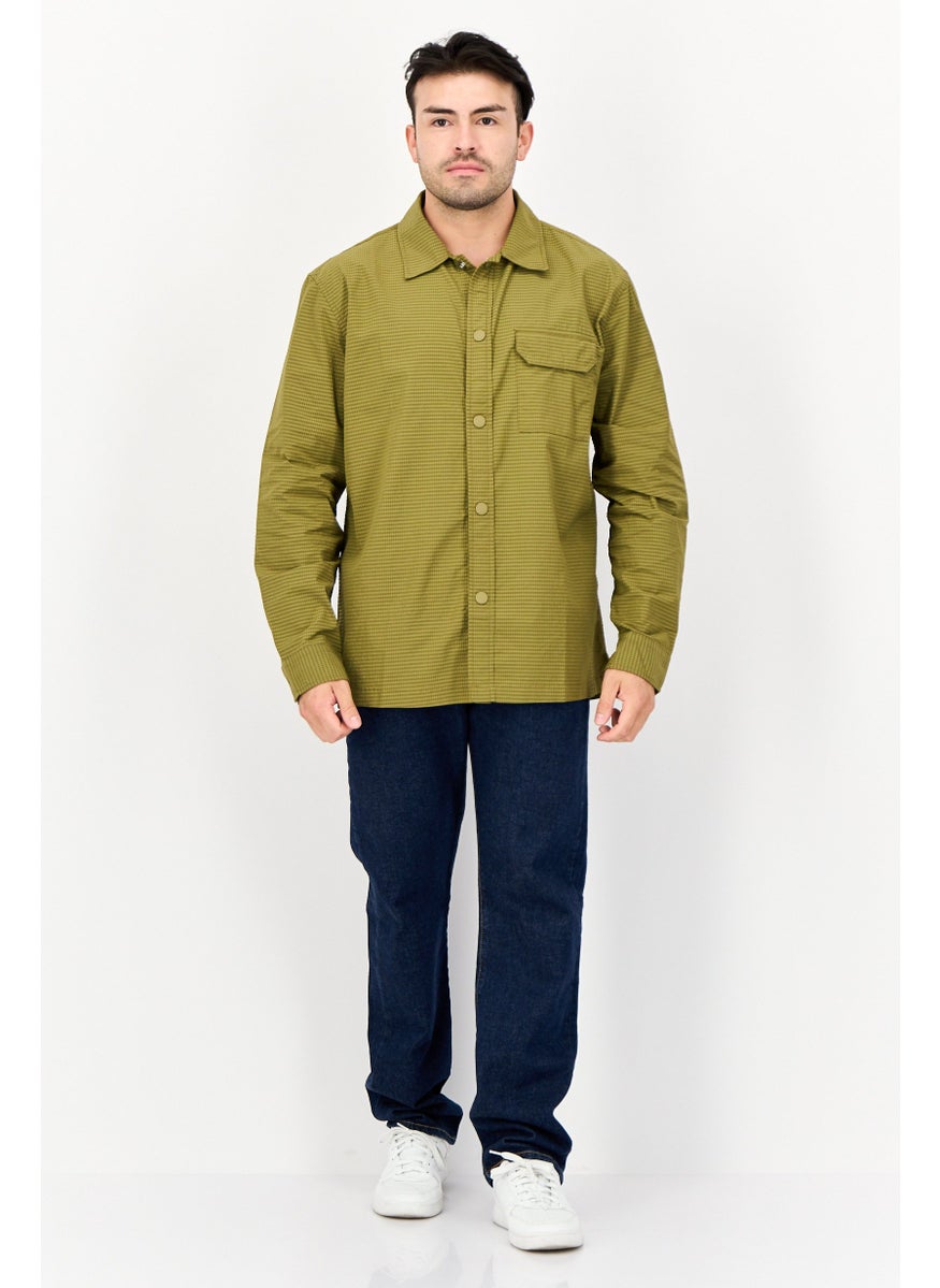 ESPRIT Men Regular Fit Textured Long Sleeve Casual Shirt, Khaki  - Image 3
