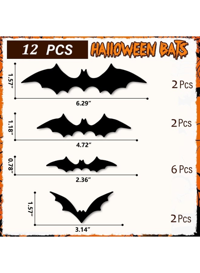 Halloween 12Pcs Halloween Bats Wall Decor with 12 Color Changing Lights, 3D Light Up Bats with Remote Timer, 10 Different Size PET LED Bat Wall Stickers for Bedroom Window Spooky Decor Home Decals - Image 2