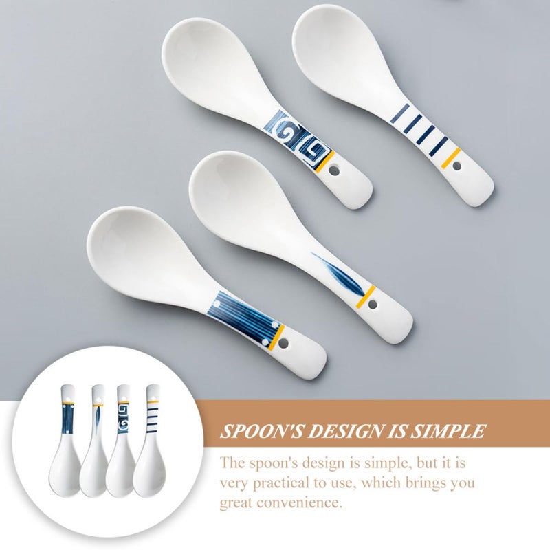 Japanese Style Ceramic Soup Spoons Set 4Pcs Porcelain Tableware for Home Kitchen Dining - Image 4