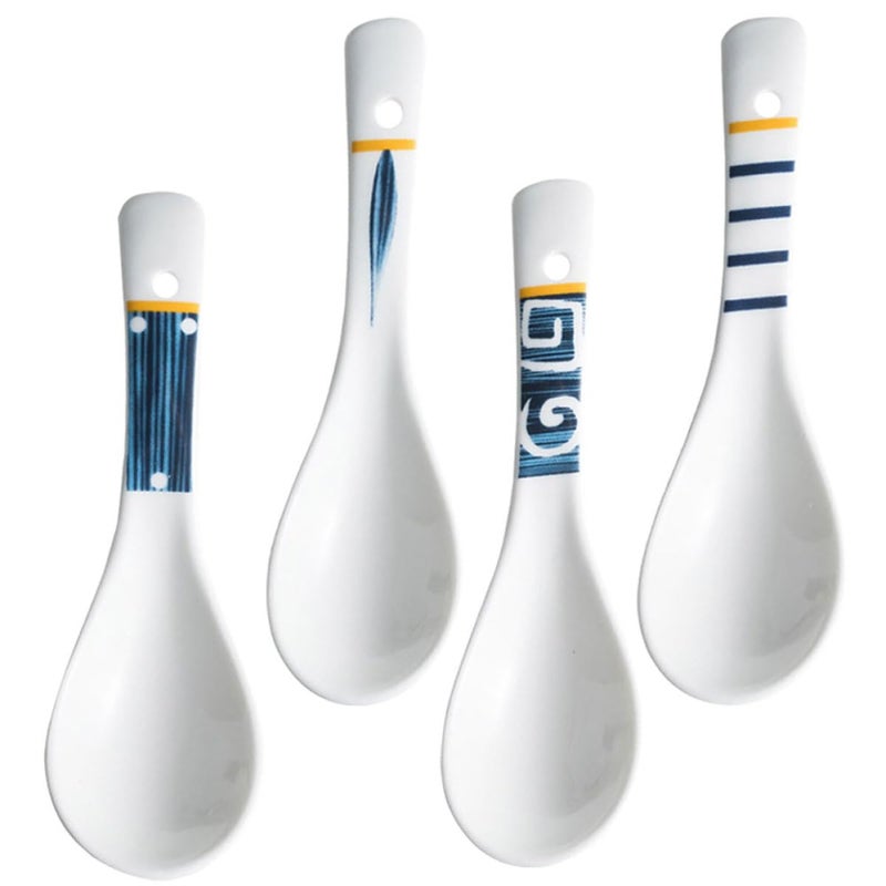 Japanese Style Ceramic Soup Spoons Set 4Pcs Porcelain Tableware for Home Kitchen Dining - Image 2