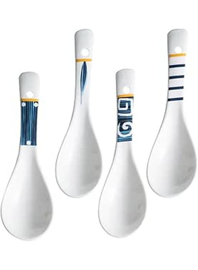 Japanese Style Ceramic Soup Spoons Set 4Pcs Porcelain Tableware for Home Kitchen Dining - Image 1