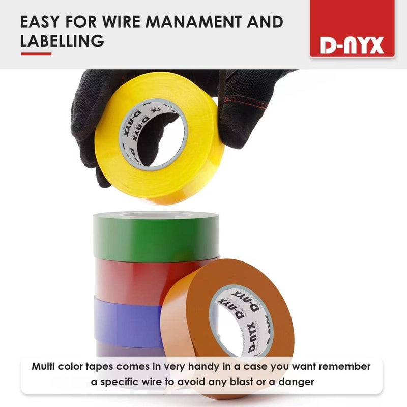 D-NYX 6 Pack Color Vinyl Electrical Tape, Waterproof Flame Heat & Weather Resistant IndoorOutdoor High-Temperature Professional Grade Electric Wire Colored Tape 3/4 in x 30 FT x 7 Mil E Tape - Image 2