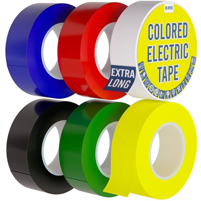 D-NYX 6 Pack Color Vinyl Electrical Tape, Waterproof Flame Heat & Weather Resistant IndoorOutdoor High-Temperature Professional Grade Electric Wire Colored Tape 3/4 in x 30 FT x 7 Mil E Tape - Image 1