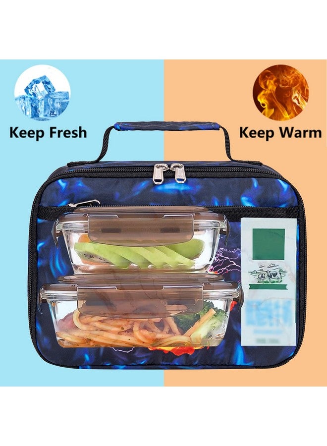 LEDAOU Lunch Bag Kids Insulated Lunch Box Boys Girls Insulated Reusable Lunch Bag for School Picnic Hiking Work (Soccer Black Blue) - Image 4