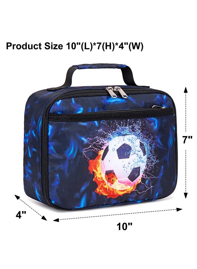 LEDAOU Lunch Bag Kids Insulated Lunch Box Boys Girls Insulated Reusable Lunch Bag for School Picnic Hiking Work (Soccer Black Blue) - Image 3