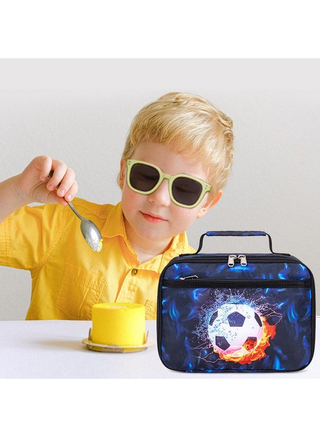 LEDAOU Lunch Bag Kids Insulated Lunch Box Boys Girls Insulated Reusable Lunch Bag for School Picnic Hiking Work (Soccer Black Blue) - Image 2