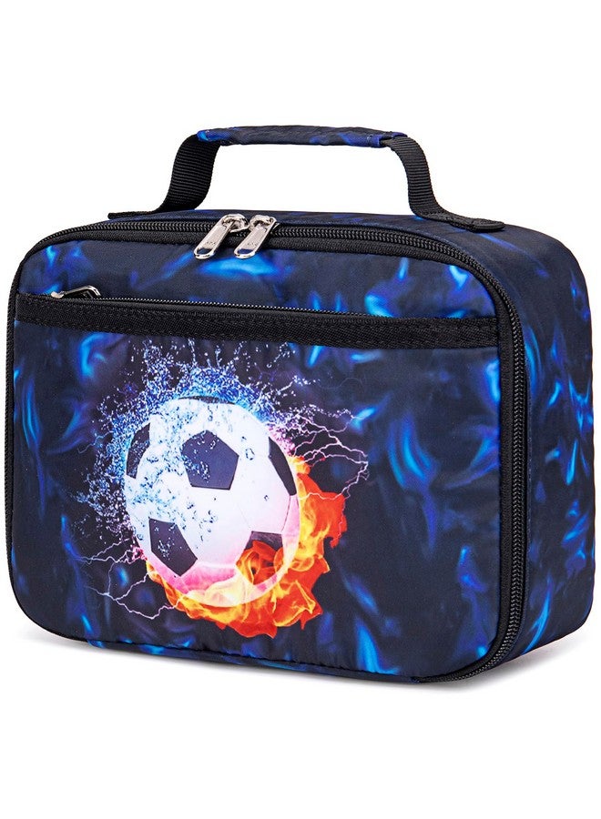 LEDAOU Lunch Bag Kids Insulated Lunch Box Boys Girls Insulated Reusable Lunch Bag for School Picnic Hiking Work (Soccer Black Blue) - Image 1