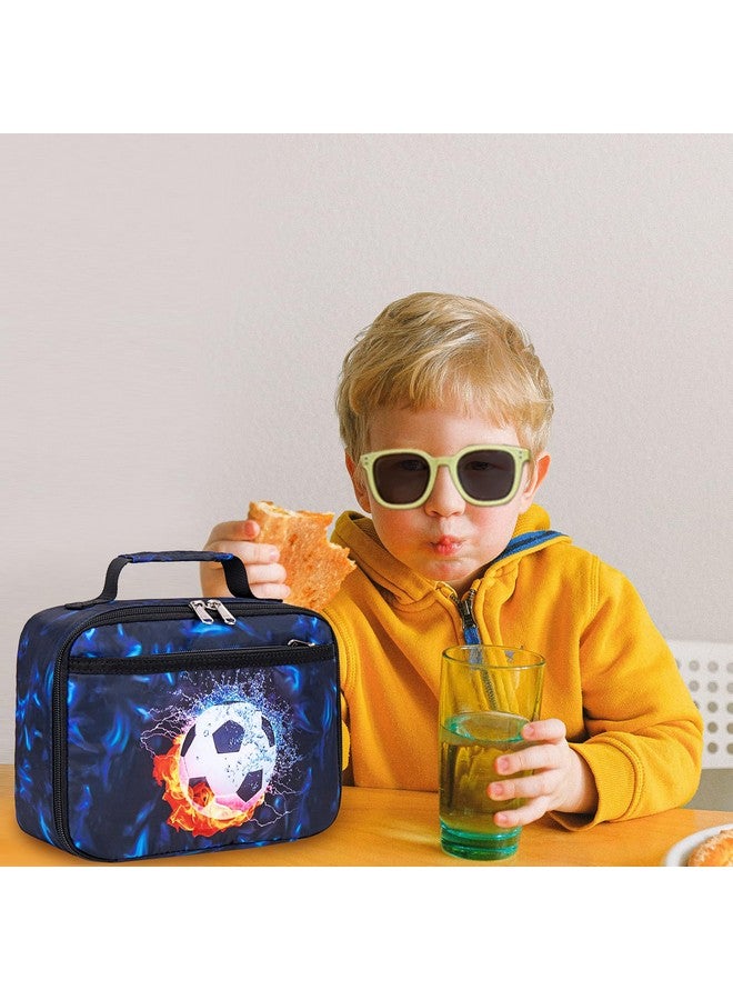 LEDAOU Lunch Bag Kids Insulated Lunch Box Boys Girls Insulated Reusable Lunch Bag for School Picnic Hiking Work (Soccer Black Blue) - Image 5