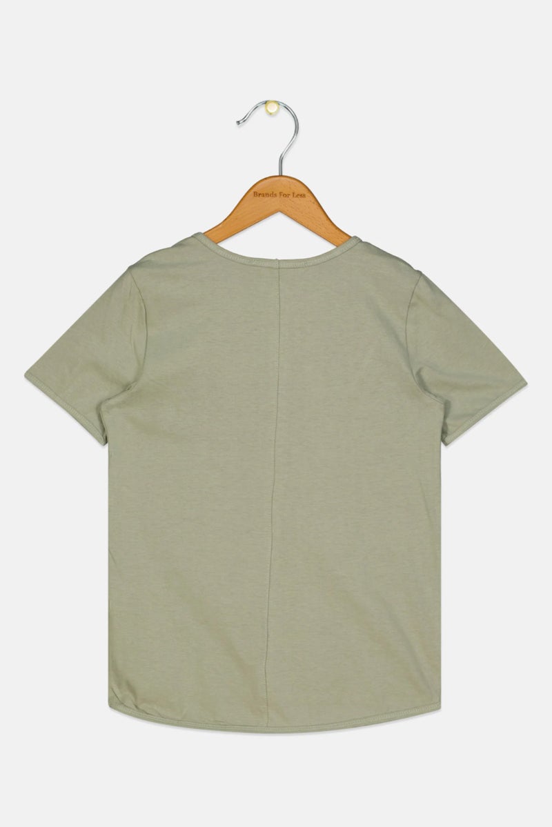 Scene & Heard Kids Girl Short Sleeve Plain T-Shirts, Sage Green - Image 3