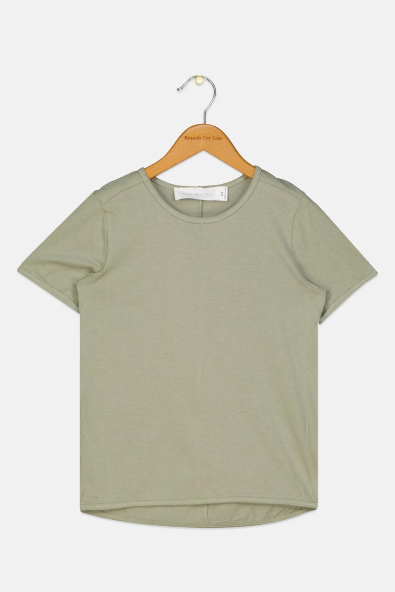 Scene & Heard Kids Girl Short Sleeve Plain T-Shirts, Sage Green - Image 2