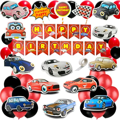 FI - FLICK IN Car Latex & Paper Birthday Decorations Set Cutouts Props Lightning Birthday Decorations for Boys (Pack of 58, Red & Black) - Image 1