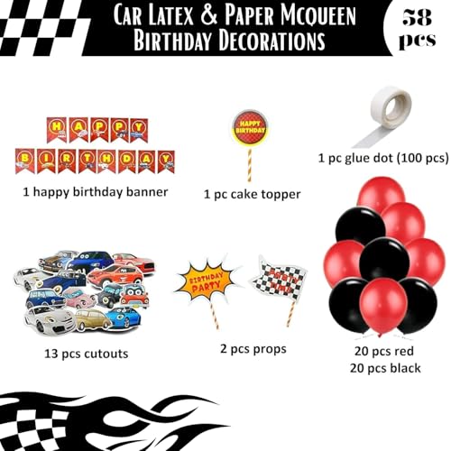 FI - FLICK IN Car Latex & Paper Birthday Decorations Set Cutouts Props Lightning Birthday Decorations for Boys (Pack of 58, Red & Black) - Image 2