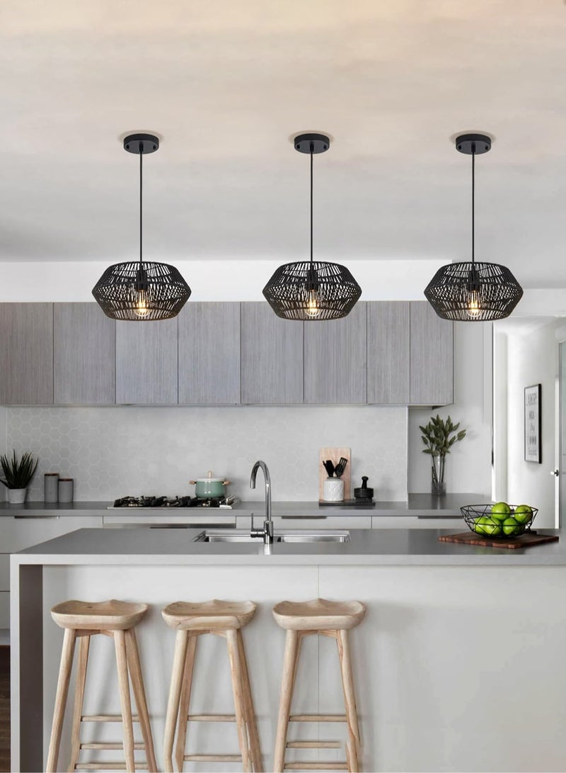 إرنيا ثريا بوهيميا من السلة المصنوعة يدوياً من السلال الخرسانية السوداء تنطبق على ممرات غرف النوم في مطعم المطبخ (E27 باستثناء المصابيح) - Image 2