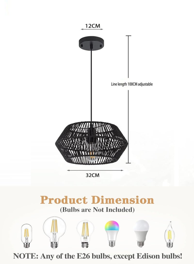 إرنيا ثريا بوهيميا من السلة المصنوعة يدوياً من السلال الخرسانية السوداء تنطبق على ممرات غرف النوم في مطعم المطبخ (E27 باستثناء المصابيح) - Image 3